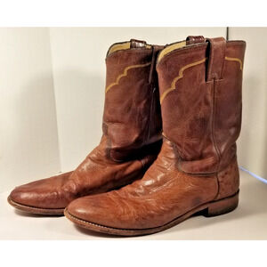 Justin Men’s 10 D Full‑Quill Ostrich Leather Cowboy Boots VTG USA Western 3291